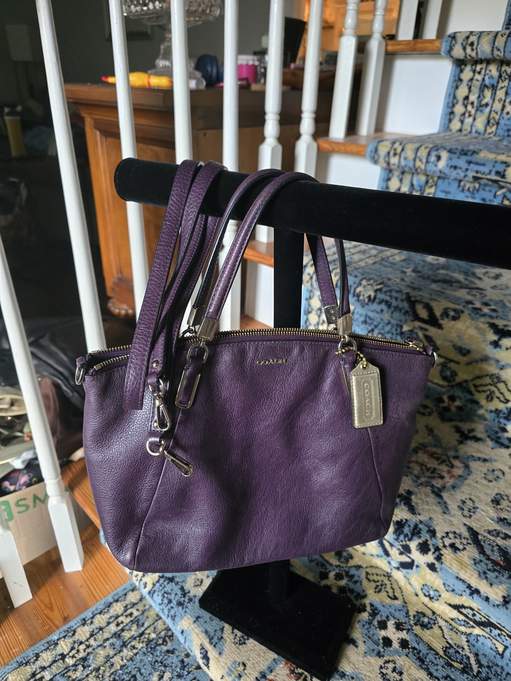 Coach Kelsey Plum Pebbled Leather Tote with Dual Straps